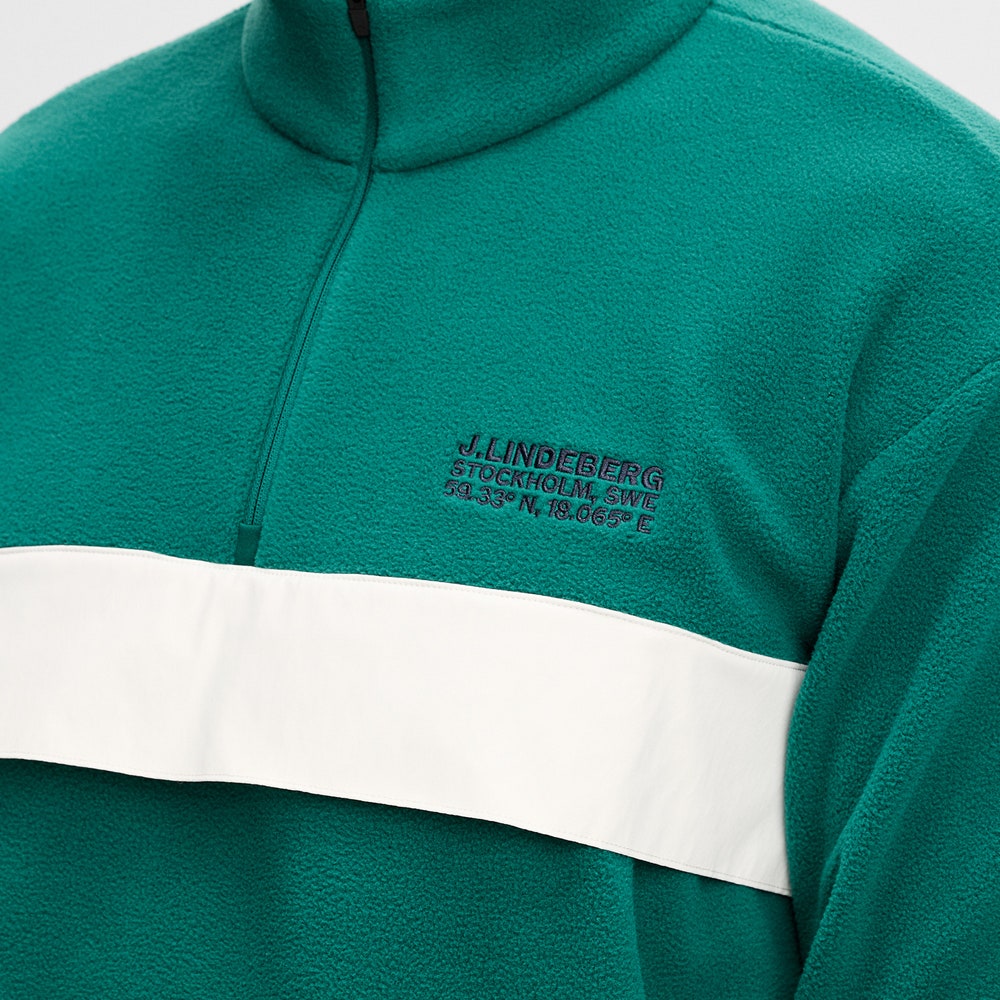 J.Lindeberg Golf Pullover - Quinn Fleece Hybrid QZ - Forest Biome AW26