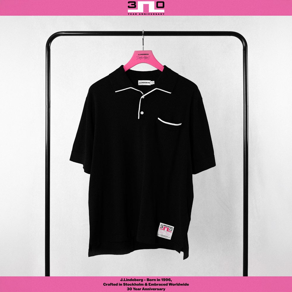 J.Lindeberg Golf Shirt - 30Y Jesper Retro Relaxed Fit - Black SH26