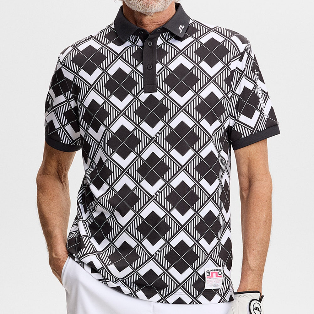 J.Lindeberg Golf Shirt - 30Y Tour Tech Argyle Regular Fit - Black SH26
