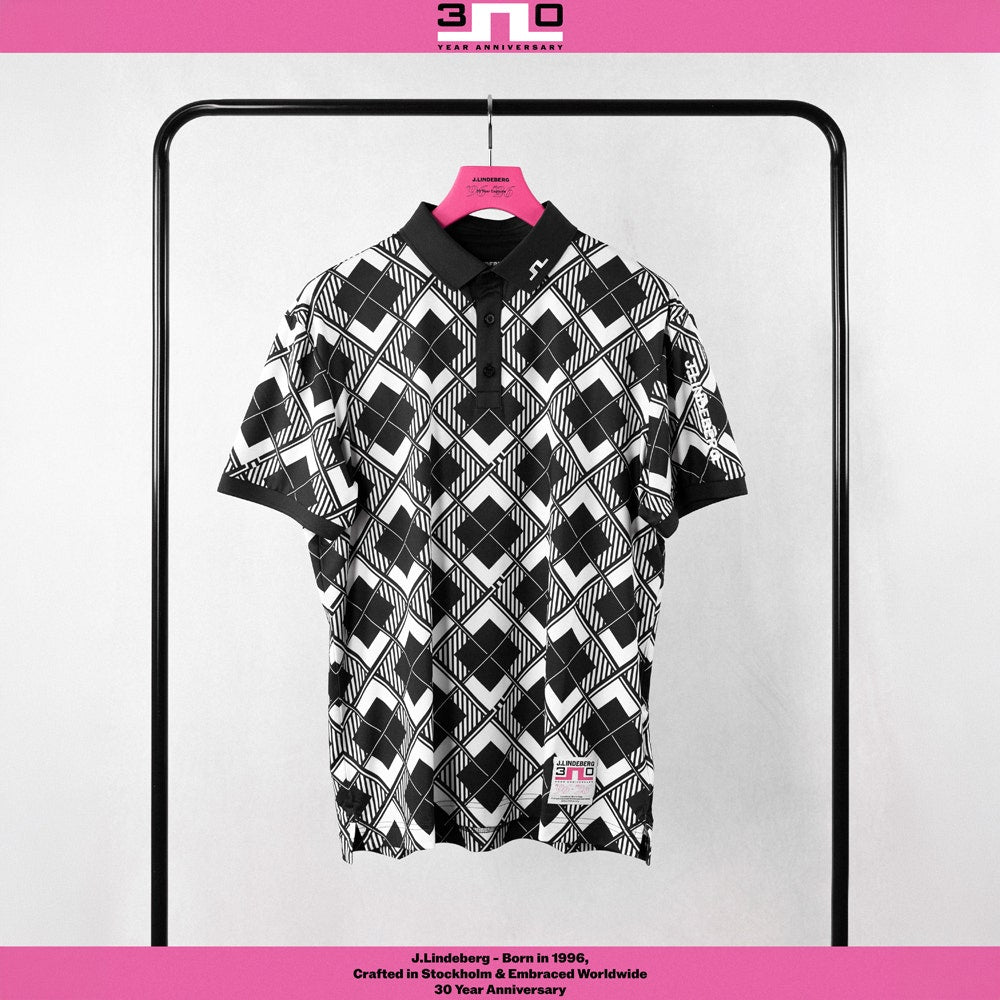J.Lindeberg Golf Shirt - 30Y Tour Tech Argyle Regular Fit - Black SH26