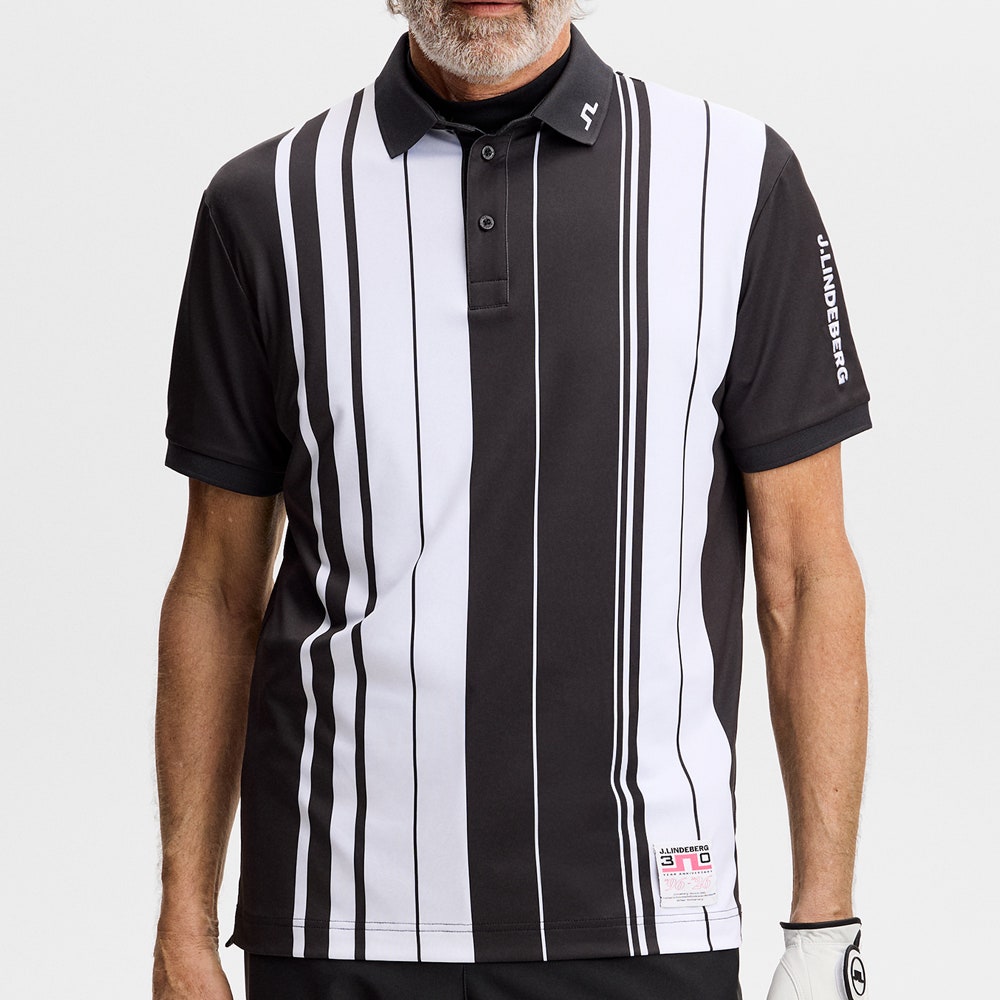 J.Lindeberg Golf Shirt - 30Y Tour Tech Stripe Regular Fit - Black SH26