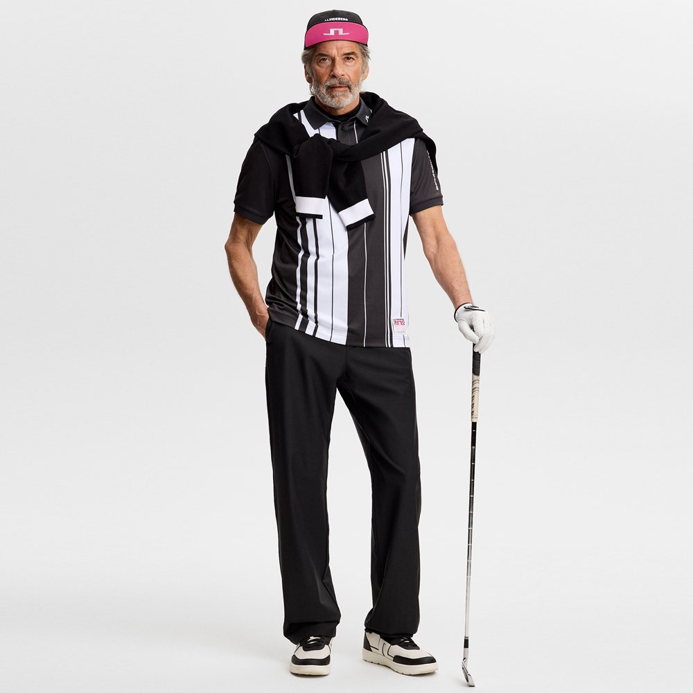 J.Lindeberg Golf Shirt - 30Y Tour Tech Stripe Regular Fit - Black SH26