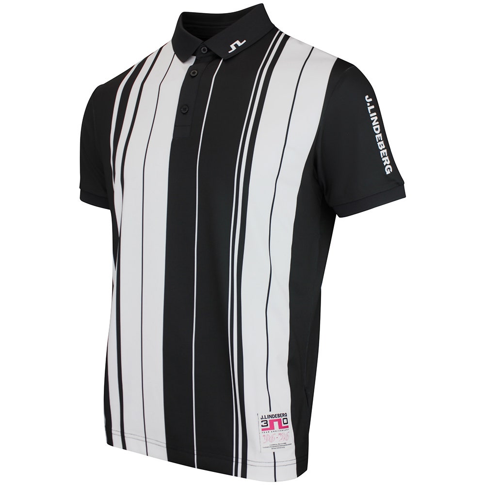 J.Lindeberg Golf Shirt - 30Y Tour Tech Stripe Regular Fit - Black SH26