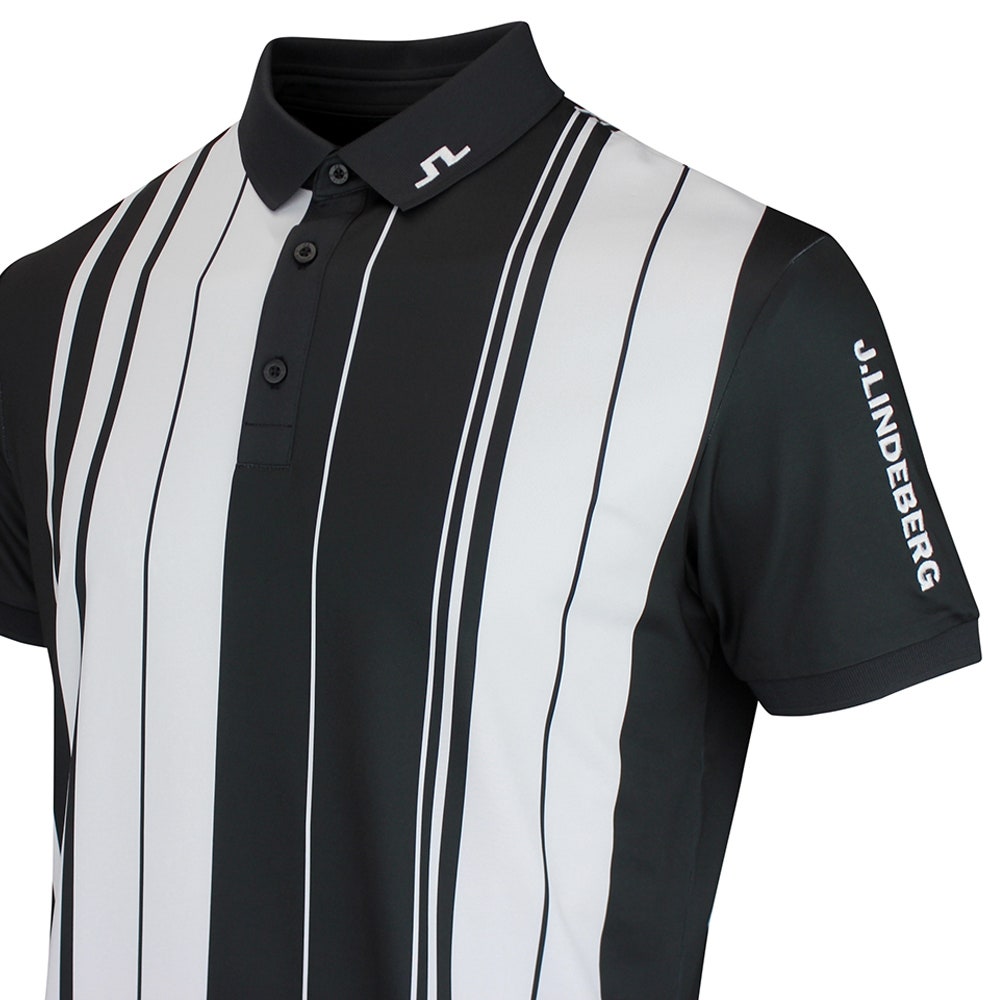 J.Lindeberg Golf Shirt - 30Y Tour Tech Stripe Regular Fit - Black SH26