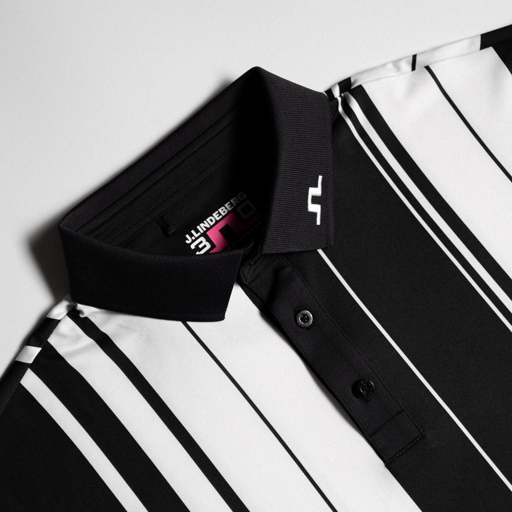 J.Lindeberg Golf Shirt - 30Y Tour Tech Stripe Regular Fit - Black SH26