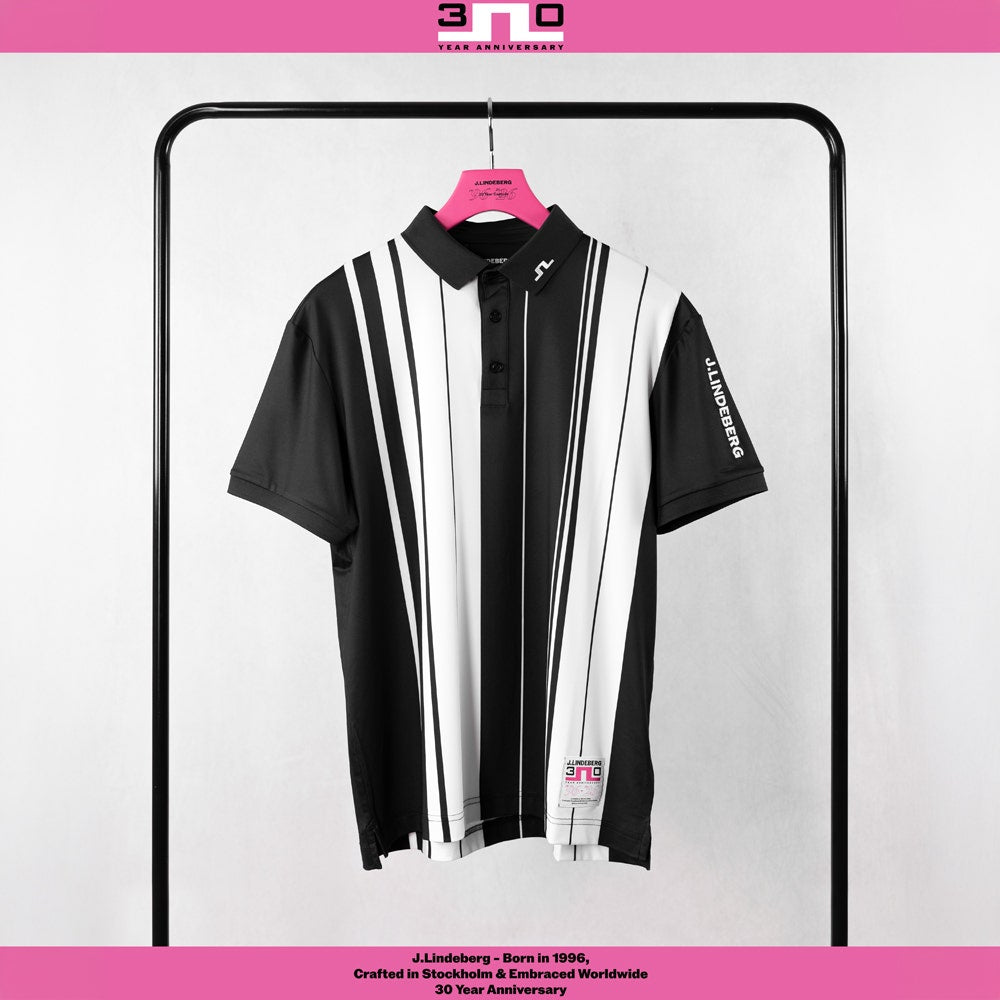 J.Lindeberg Golf Shirt - 30Y Tour Tech Stripe Regular Fit - Black SH26