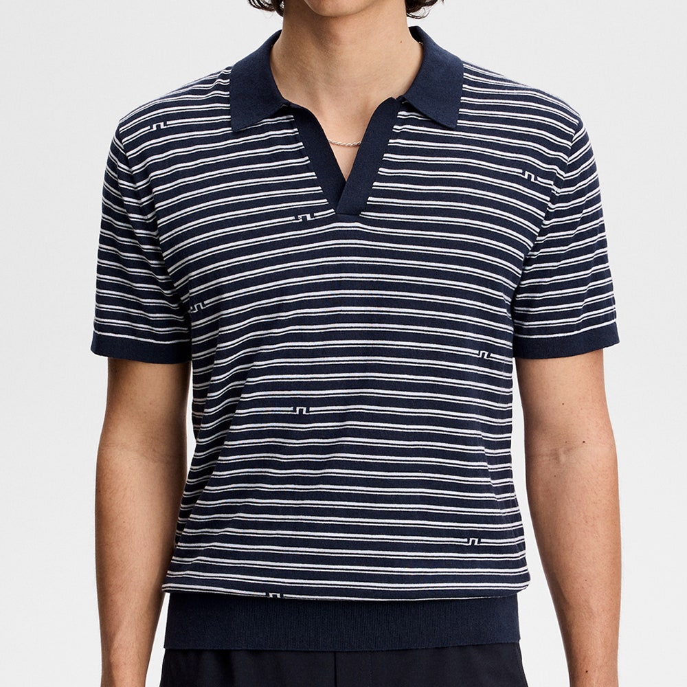J.Lindeberg Golf Shirt - Ben Stripe Knit Regular Fit - JL Navy SH26