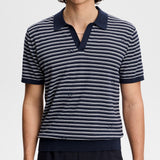 J.Lindeberg Golf Shirt - Ben Stripe Knit Regular Fit - JL Navy SH26