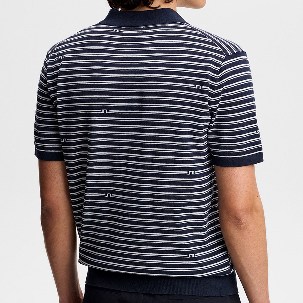 J.Lindeberg Golf Shirt - Ben Stripe Knit Regular Fit - JL Navy SH26