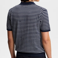 J.Lindeberg Golf Shirt - Ben Stripe Knit Regular Fit - JL Navy SH26