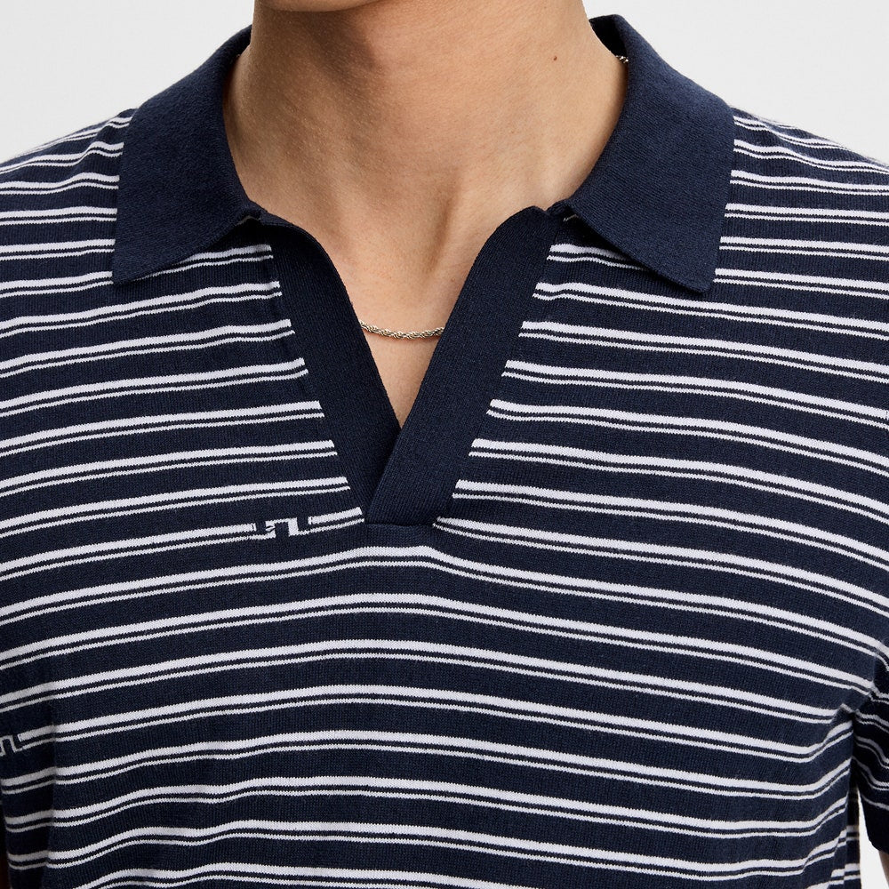 J.Lindeberg Golf Shirt - Ben Stripe Knit Regular Fit - JL Navy SH26