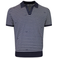 J.Lindeberg Golf Shirt - Ben Stripe Knit Regular Fit - JL Navy SH26