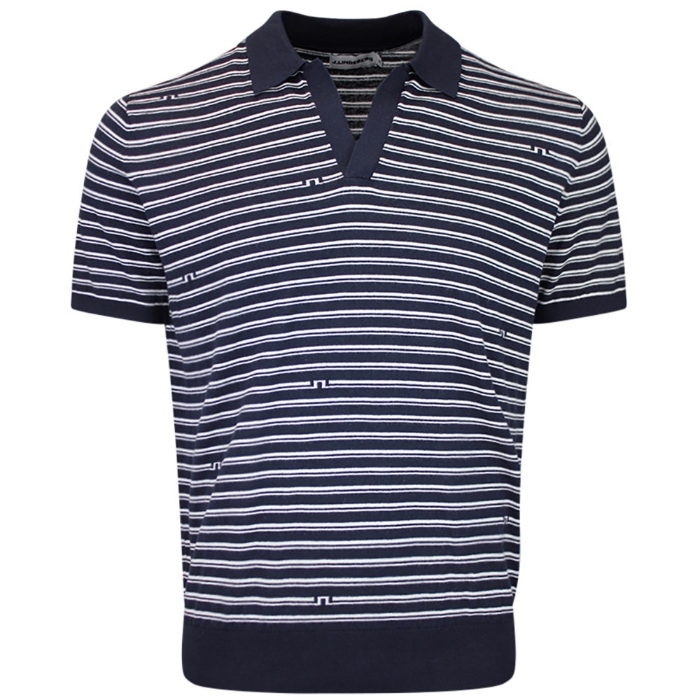 J.Lindeberg Golf Shirt - Ben Stripe Knit Regular Fit - JL Navy SH26