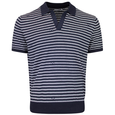 J.Lindeberg Golf Shirt - Ben Stripe Knit Regular Fit - JL Navy SH26