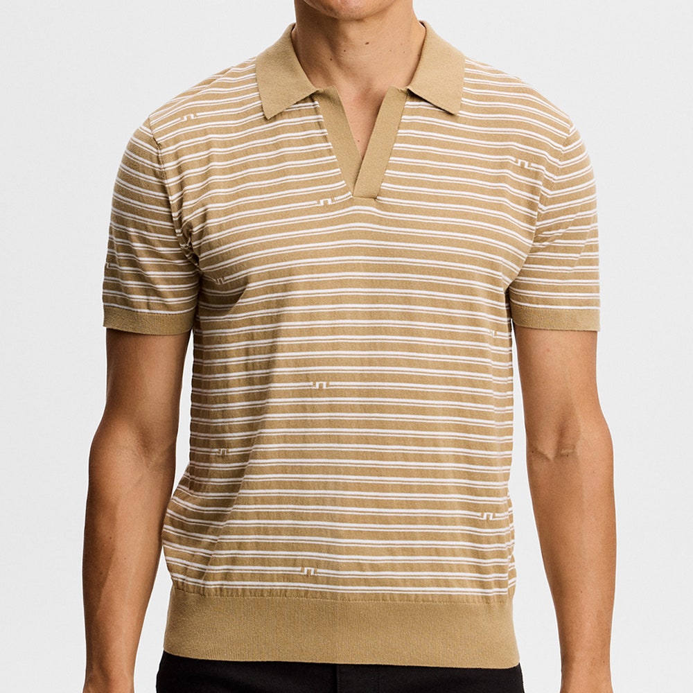 J.Lindeberg Golf Shirt - Ben Stripe Knit Regular Fit - Kelp SH26