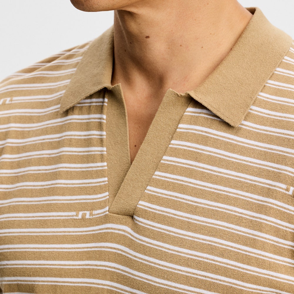 J.Lindeberg Golf Shirt - Ben Stripe Knit Regular Fit - Kelp SH26