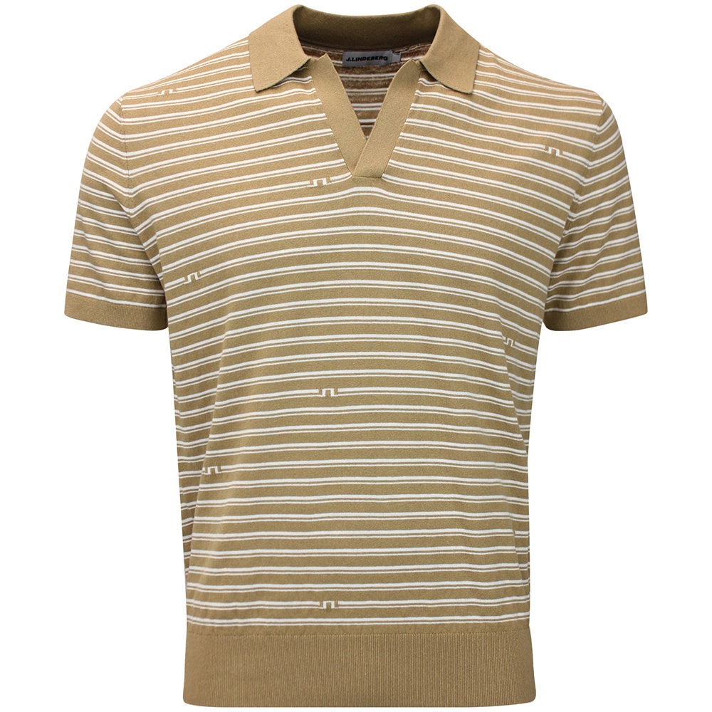 J.Lindeberg Golf Shirt - Ben Stripe Knit Regular Fit - Kelp SH26
