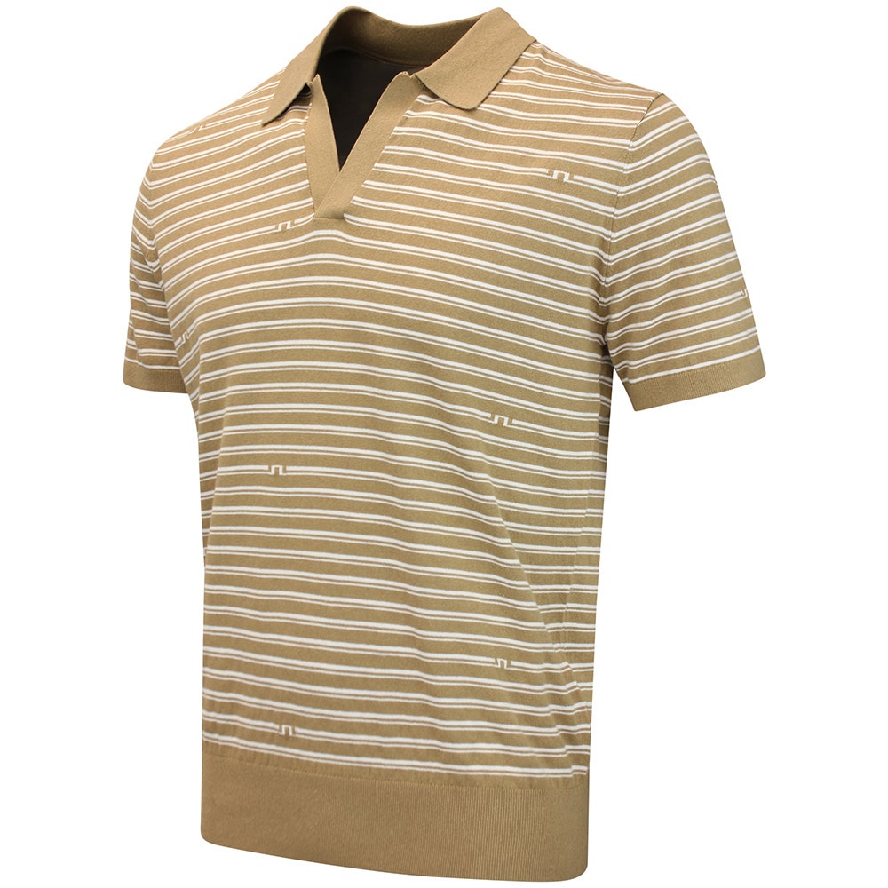 J.Lindeberg Golf Shirt - Ben Stripe Knit Regular Fit - Kelp SH26