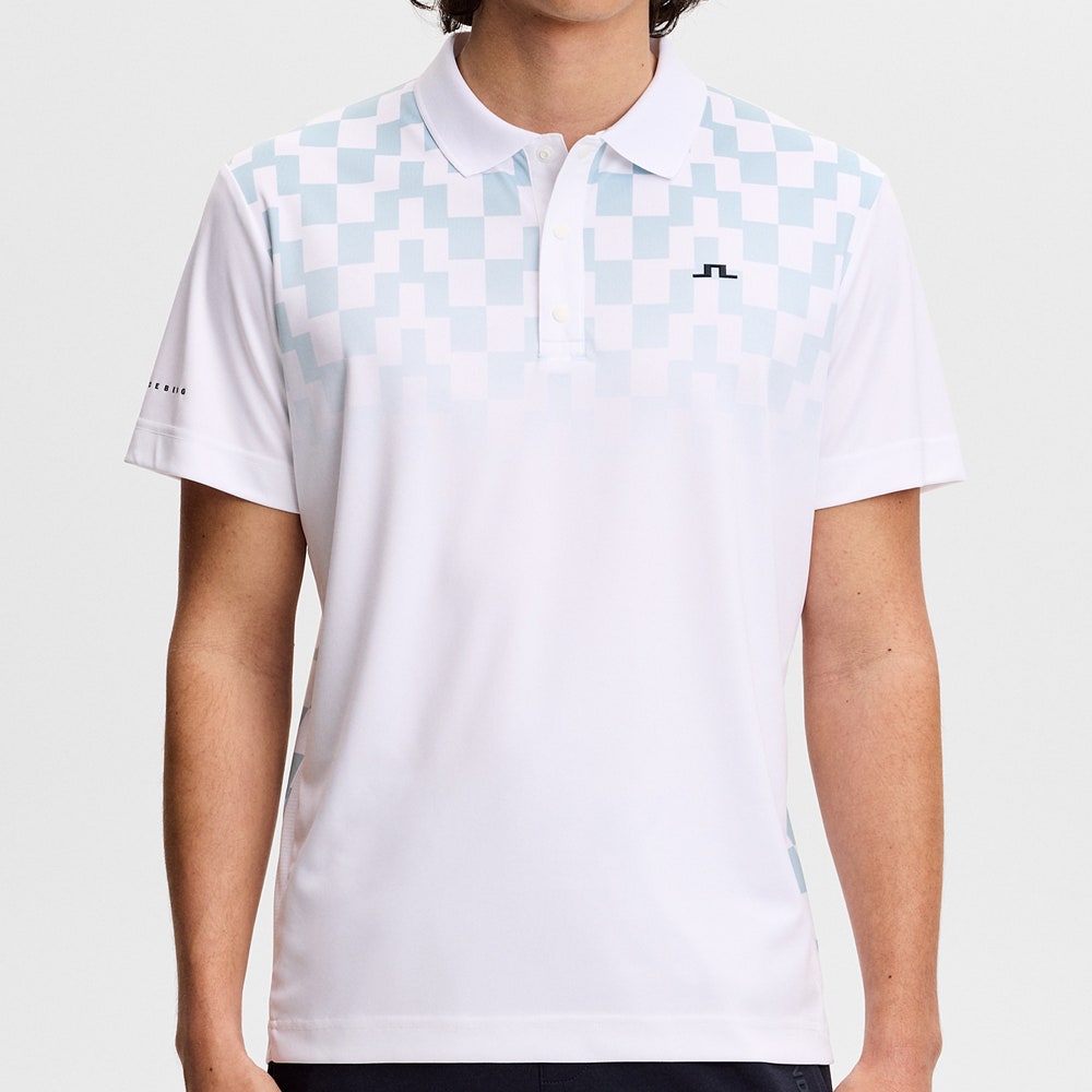 J.Lindeberg Golf Shirt - Finn Print Regular Fit - White - Blue SS26