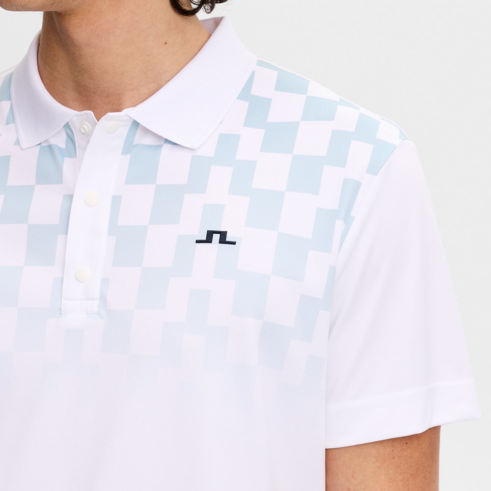 J.Lindeberg Golf Shirt - Finn Print Regular Fit - White - Blue SS26