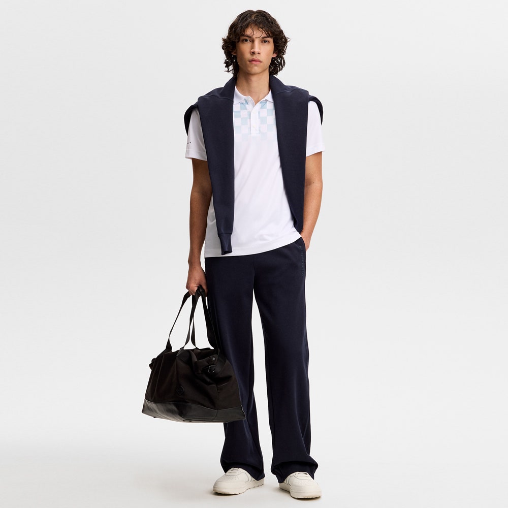 J.Lindeberg Golf Shirt - Finn Print Regular Fit - White - Blue SS26