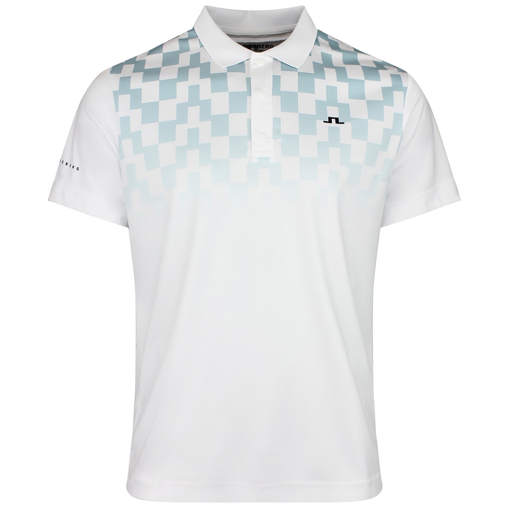 J.Lindeberg Golf Shirt - Finn Print Regular Fit - White - Blue SS26