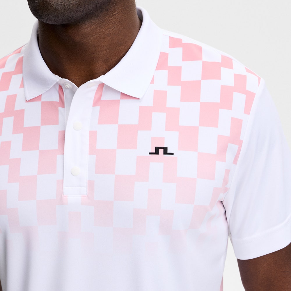 J.Lindeberg Golf Shirt - Finn Print Regular Fit - White - Pink SS26