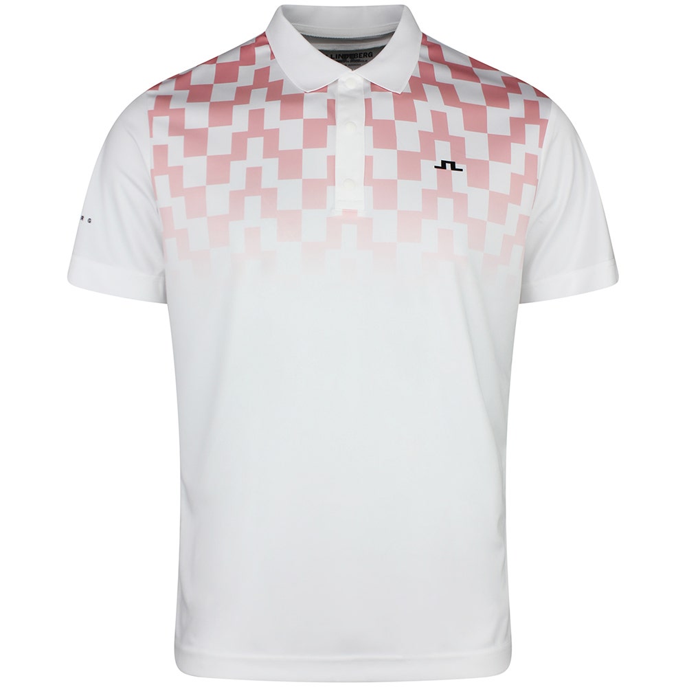 J.Lindeberg Golf Shirt - Finn Print Regular Fit - White - Pink SS26