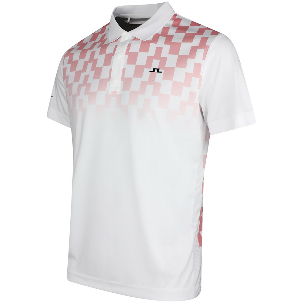 J.Lindeberg Golf Shirt - Finn Print Regular Fit - White - Pink SS26