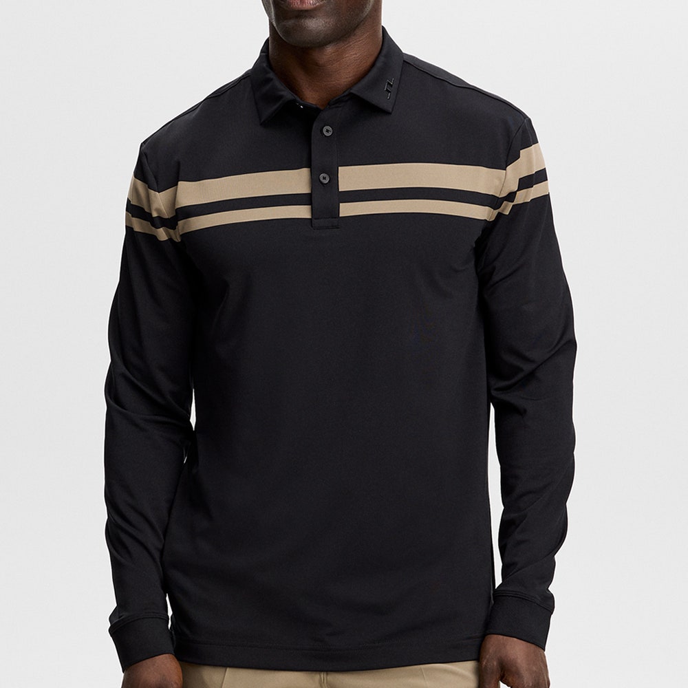 J.Lindeberg Golf Shirt - Kenny LS Stripe Polo - Black AW26
