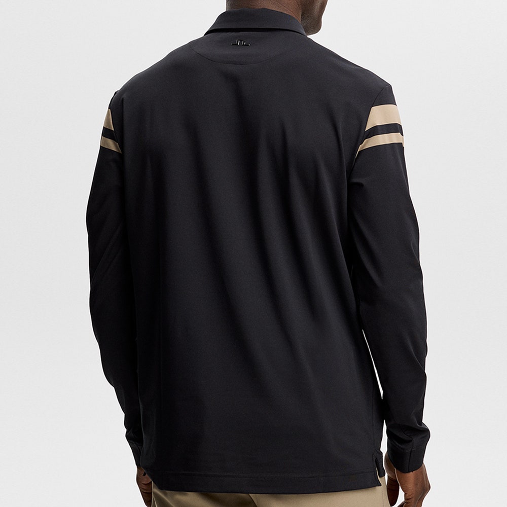 J.Lindeberg Golf Shirt - Kenny LS Stripe Polo - Black AW26