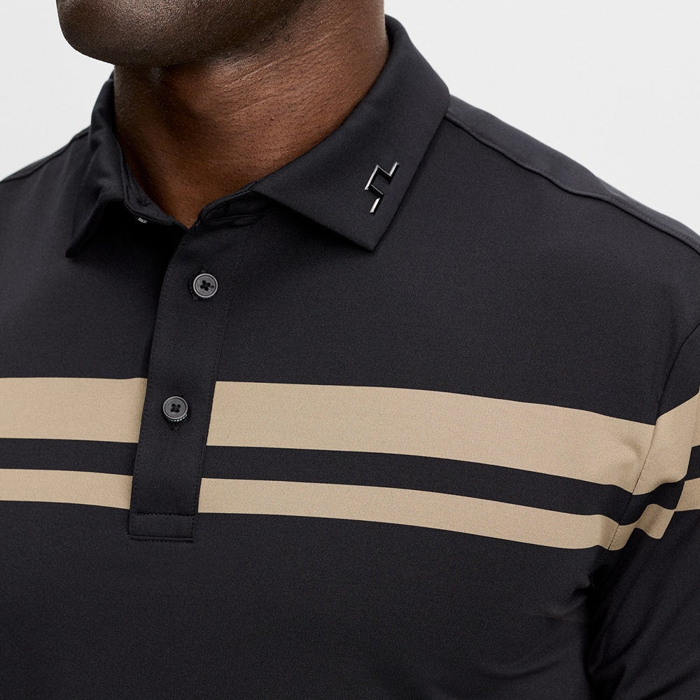 J.Lindeberg Golf Shirt - Kenny LS Stripe Polo - Black AW26