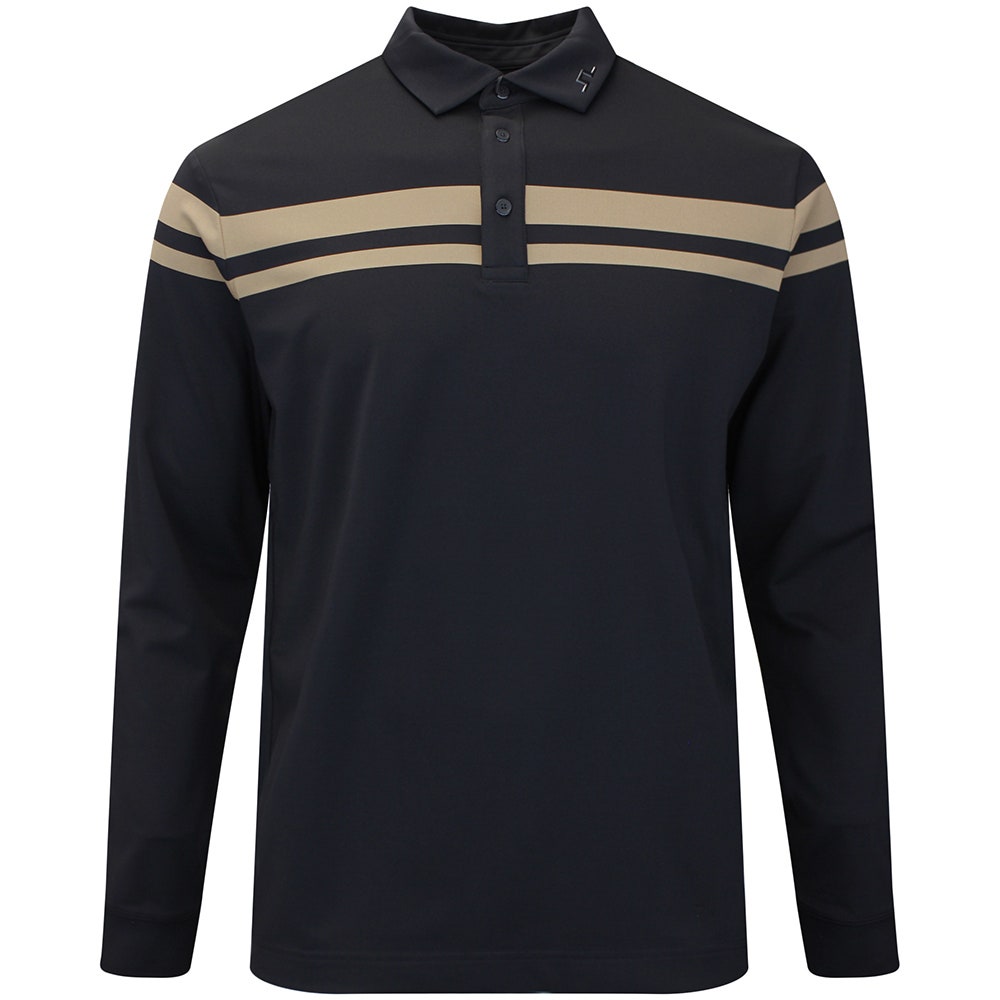 J.Lindeberg Golf Shirt - Kenny LS Stripe Polo - Black AW26