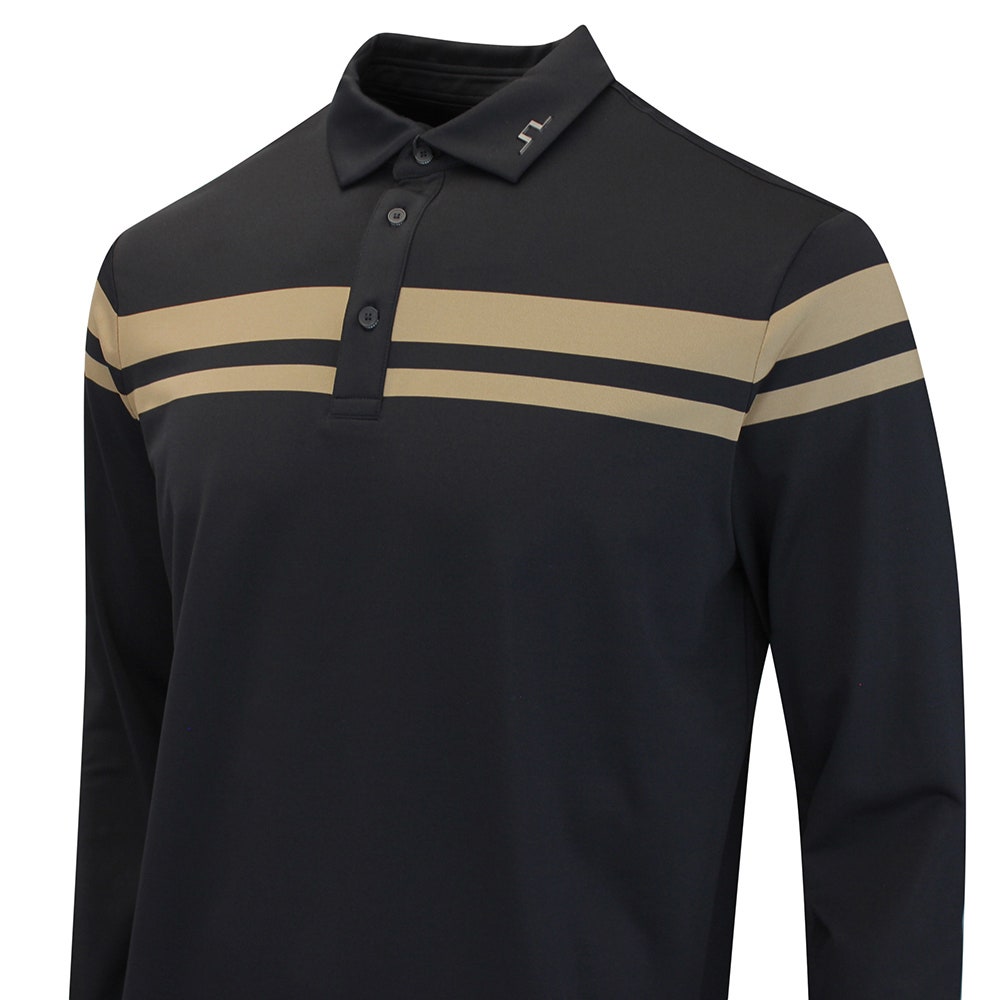 J.Lindeberg Golf Shirt - Kenny LS Stripe Polo - Black AW26