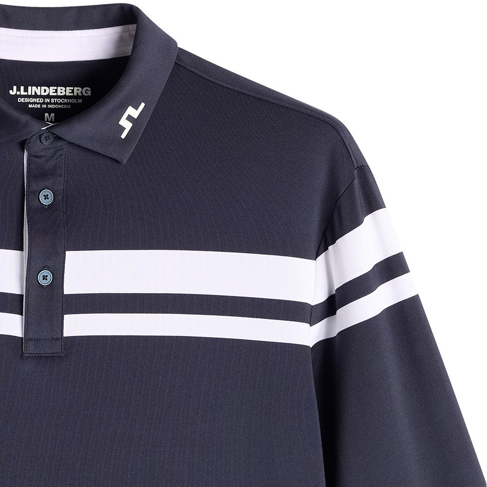J.Lindeberg Golf Shirt - Kenny LS Stripe Polo - JL Navy AW26