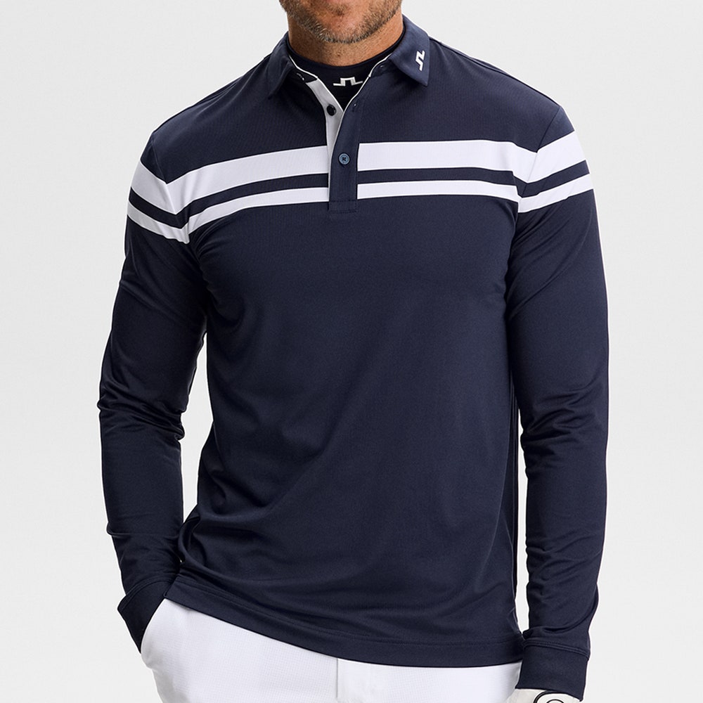 J.Lindeberg Golf Shirt - Kenny LS Stripe Polo - JL Navy AW26