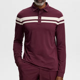 J.Lindeberg Golf Shirt - Kenny LS Stripe Polo - Winetasting AW26