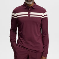 J.Lindeberg Golf Shirt - Kenny LS Stripe Polo - Winetasting AW26