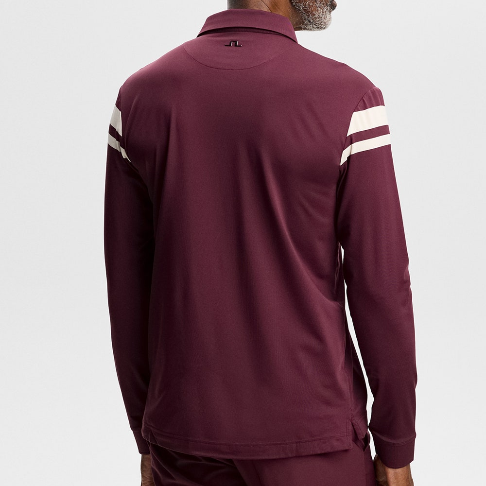 J.Lindeberg Golf Shirt - Kenny LS Stripe Polo - Winetasting AW26