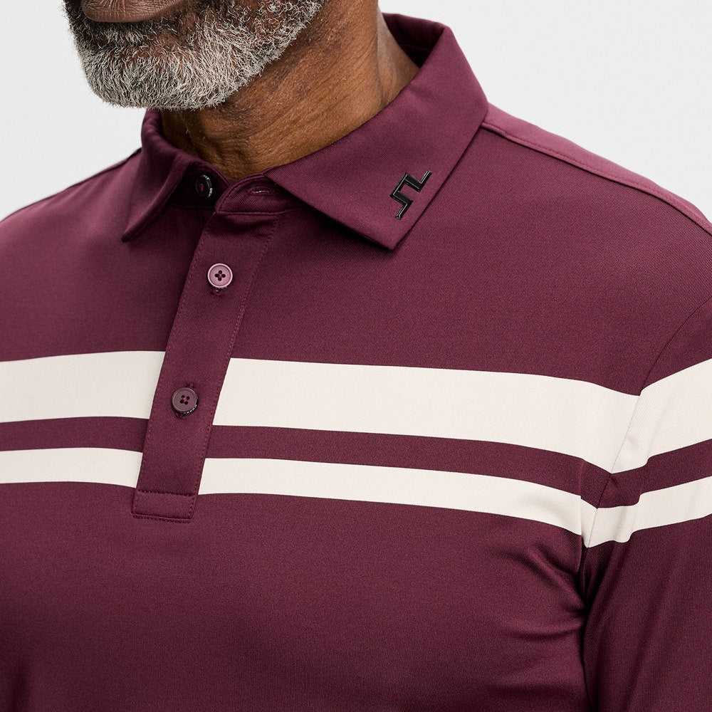 J.Lindeberg Golf Shirt - Kenny LS Stripe Polo - Winetasting AW26