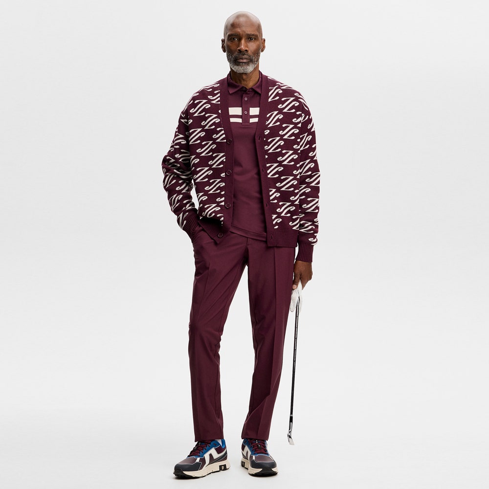J.Lindeberg Golf Shirt - Kenny LS Stripe Polo - Winetasting AW26
