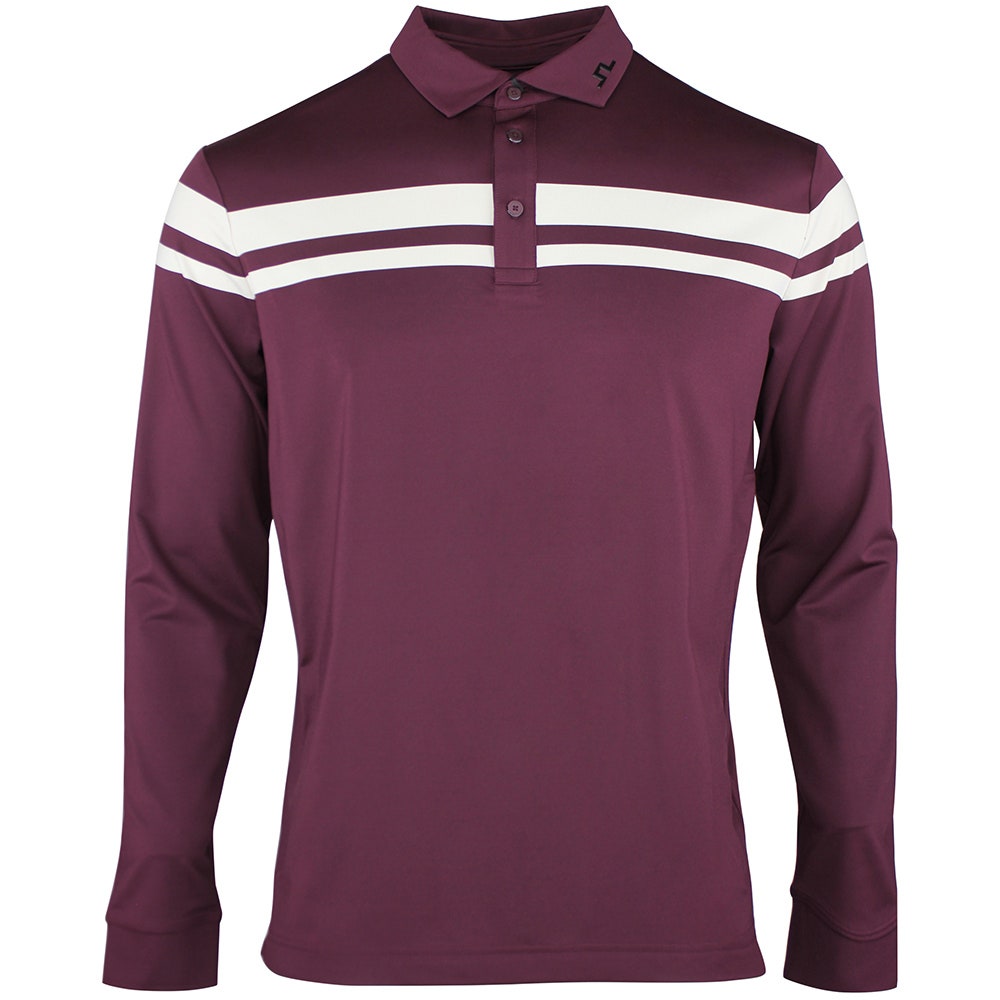 J.Lindeberg Golf Shirt - Kenny LS Stripe Polo - Winetasting AW26
