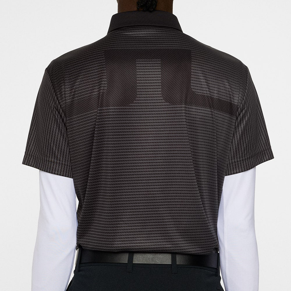 J.Lindeberg Golf Shirt - Marvin Stripe Regular Fit - Asphalt AW25