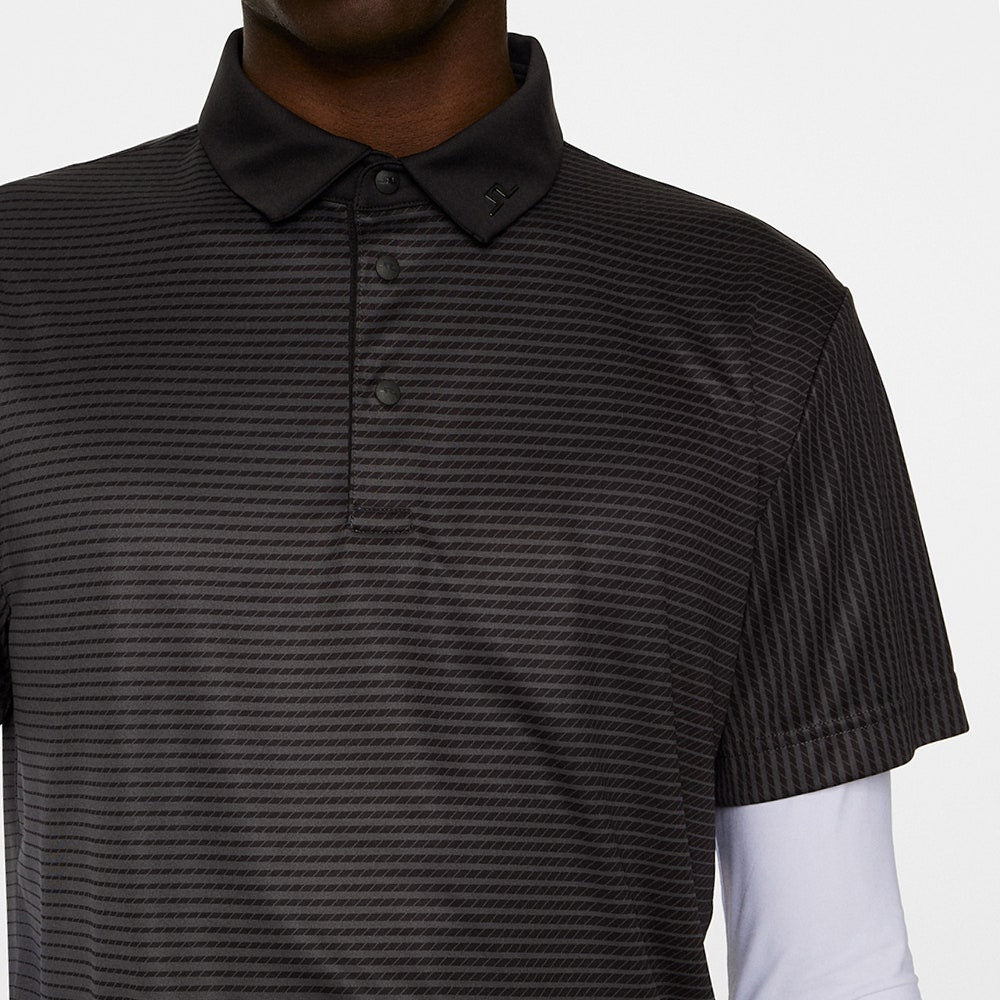 J.Lindeberg Golf Shirt - Marvin Stripe Regular Fit - Asphalt AW25