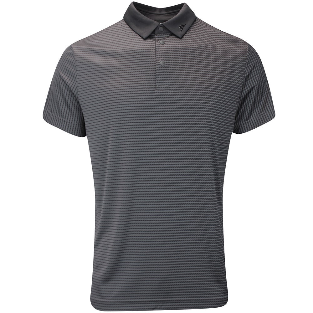 J.Lindeberg Golf Shirt - Marvin Stripe Regular Fit - Asphalt AW25