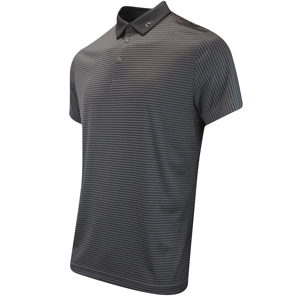J.Lindeberg Golf Shirt - Marvin Stripe Regular Fit - Asphalt AW25