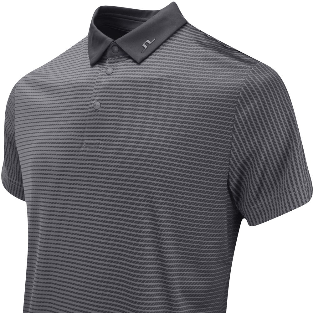 J.Lindeberg Golf Shirt - Marvin Stripe Regular Fit - Asphalt AW25