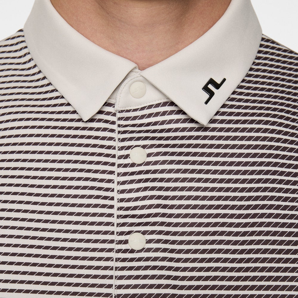 J.Lindeberg Golf Shirt - Marvin Stripe Regular Fit - Moonbeam AW25