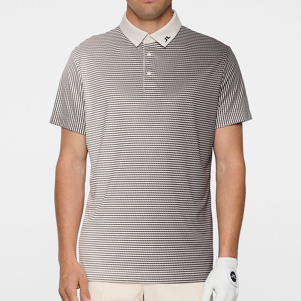 J.Lindeberg Golf Shirt - Marvin Stripe Regular Fit - Moonbeam AW25