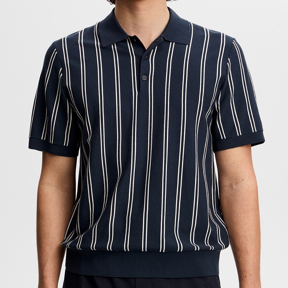 J.Lindeberg Golf Shirt - Reymond Stripe Knit Polo - JL Navy SH26